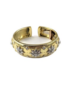 18K Yellow and White Gold Diamond Wide Cuff Satin Finish Bracelet #25499