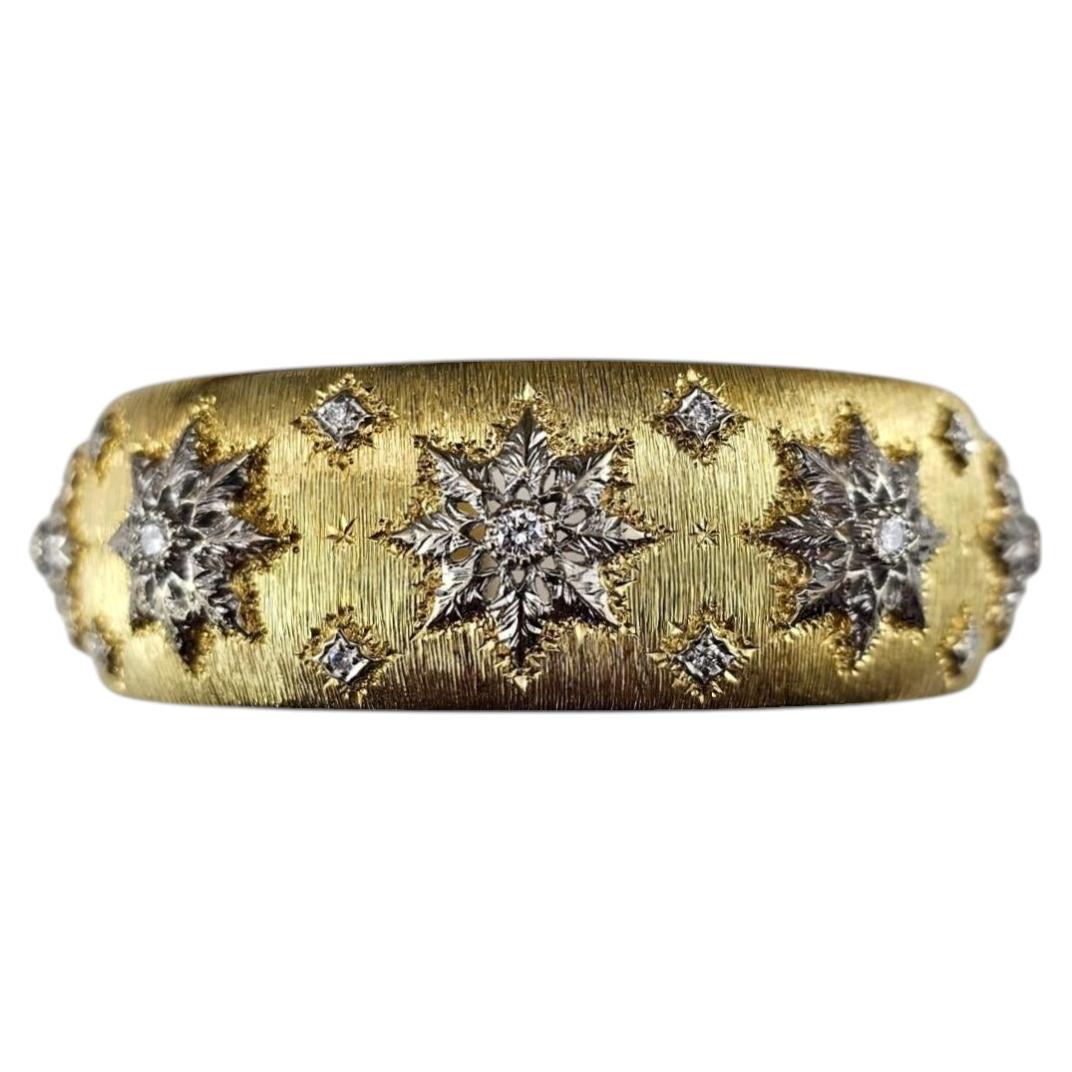 18K Yellow and White Gold Diamond Wide Cuff Satin Finish Bracelet #25499