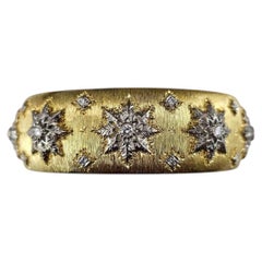 18K Yellow and White Gold Diamond Wide Cuff Satin Finish Bracelet #25499