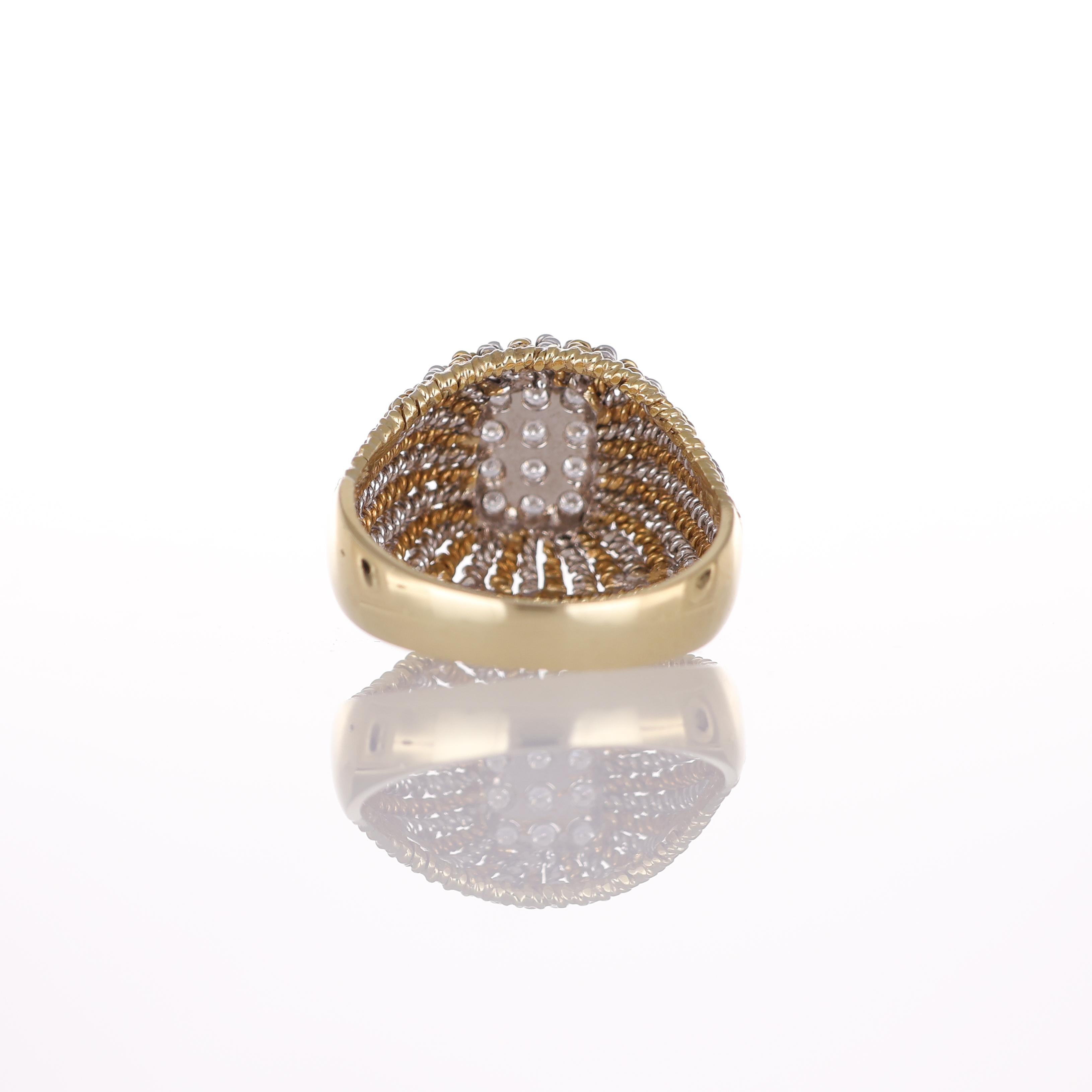Women's or Men's 18K Yellow and White Gold Filigree Band Ring with Diamond Pavé For Sale