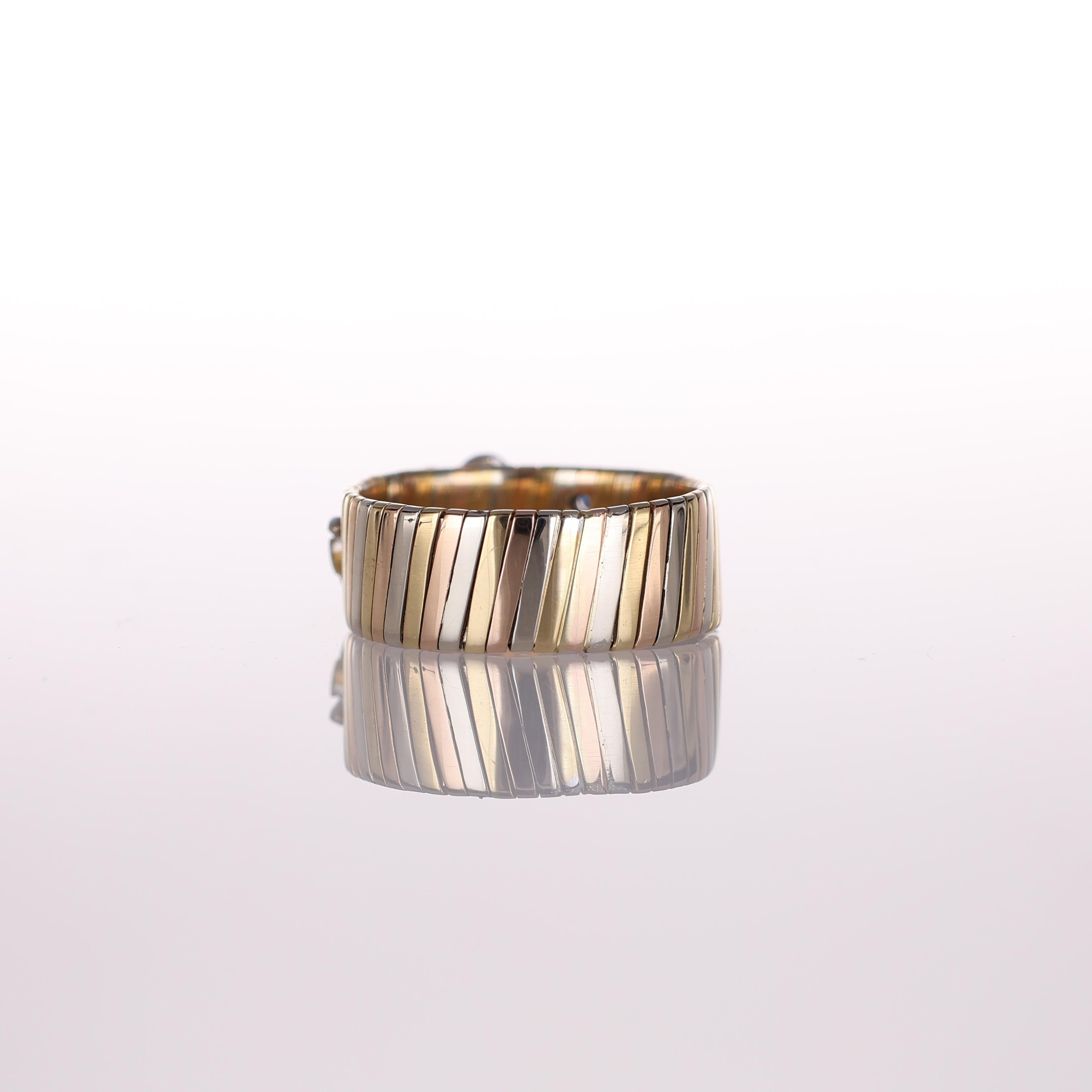 Women's or Men's 18K Yellow and White Gold Floral Band Ring with Diamonds and Sapphires For Sale