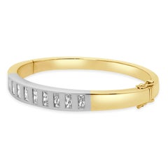 18K Yellow and White Gold Flush Set Crisscut Diamond Hinged Bangle Bracelet