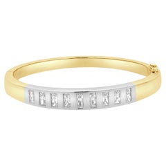 18K Yellow and White Gold Flush Set Crisscut Diamond Hinged Bangle Bracelet