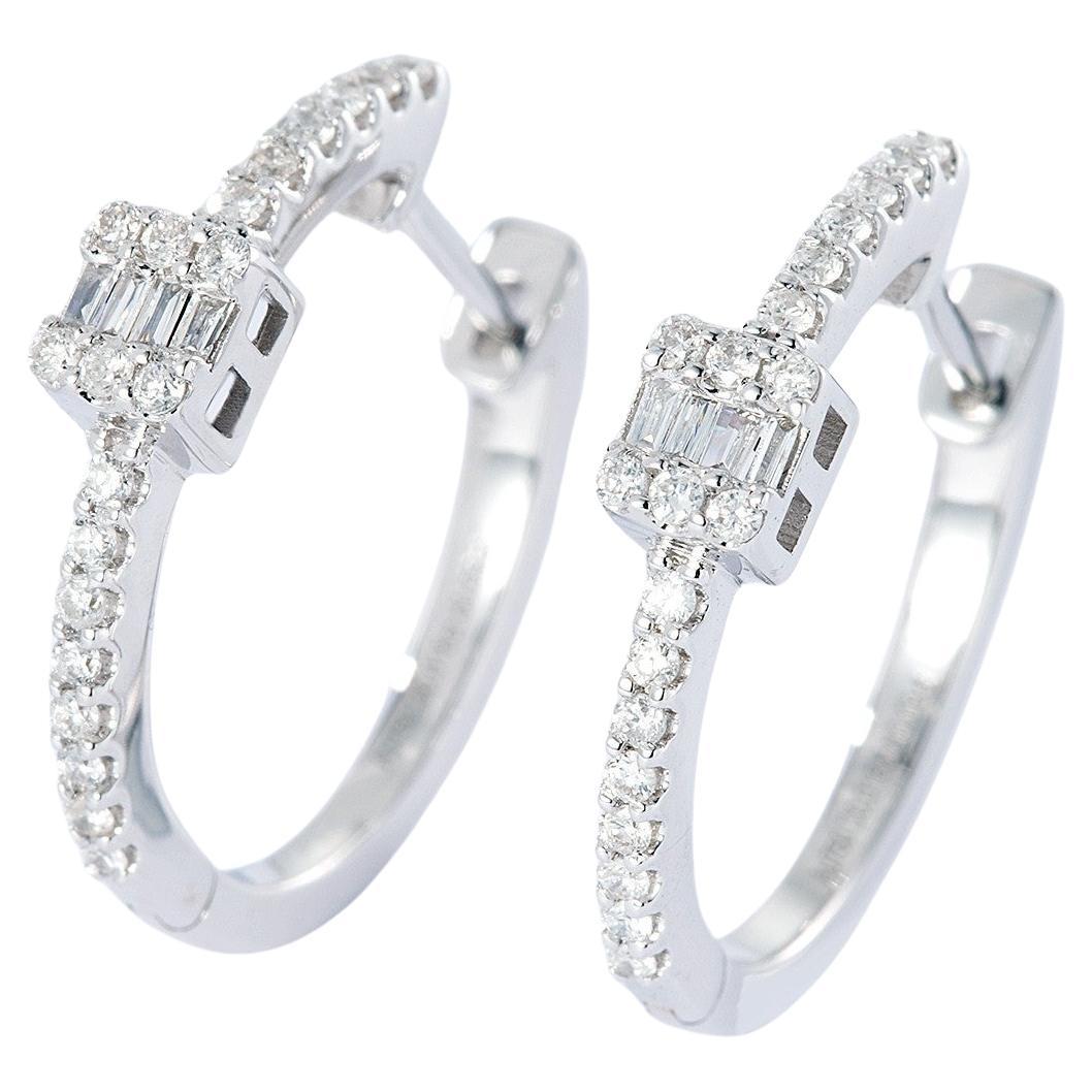 18K Yellow and White Gold Half-Hoop Earrings with Natural Square Diamond Accents