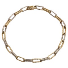 Retro 18K Yellow and White Gold Link Chain Bracelet with Textured Wire Design