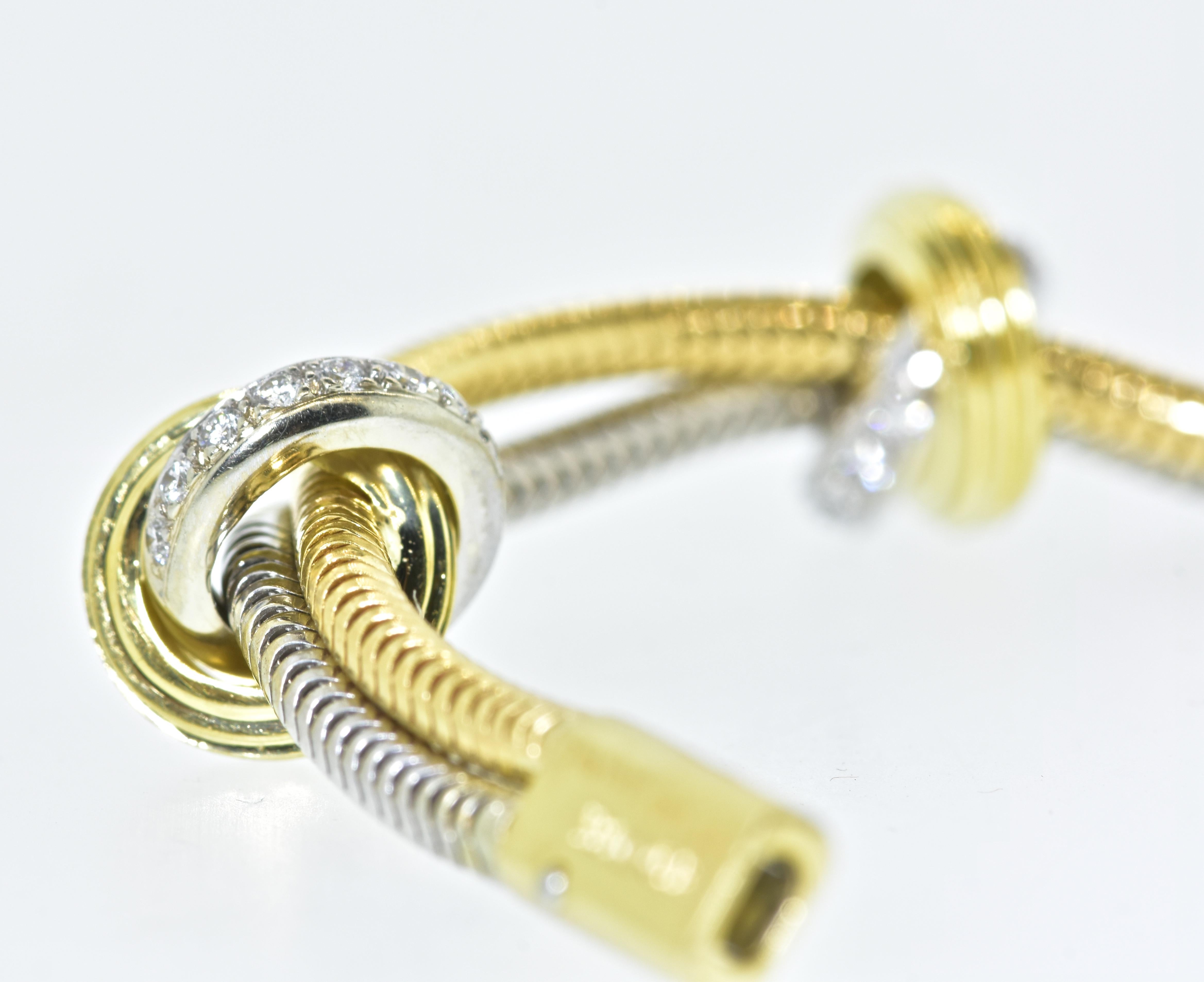 Brilliant Cut 18 Karat Yellow and White Gold Love Knot Bracelet with Diamonds