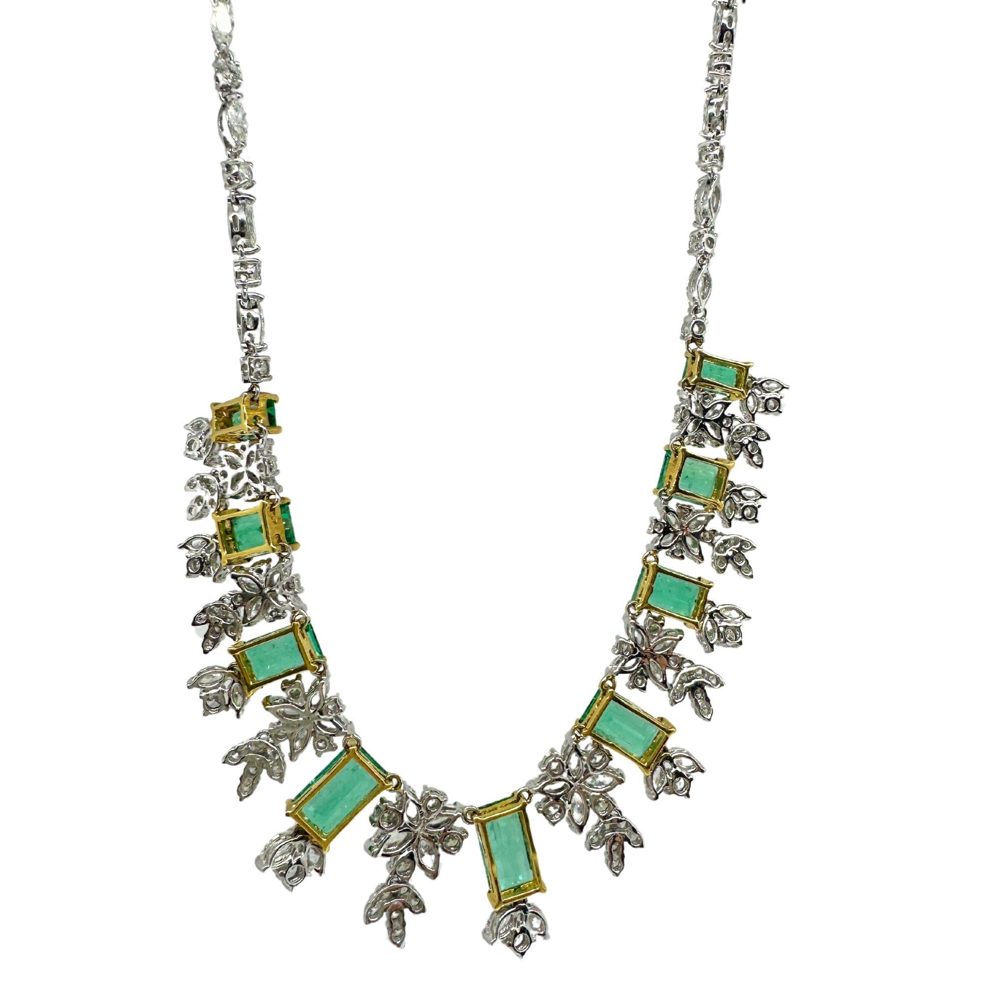 18K Yellow and White Gold Marquise Cut Diamond and Emerald Necklace
Condition: In good condition with some minor surface wear consistent with age.
Length: 16 inches
Markings: “T864