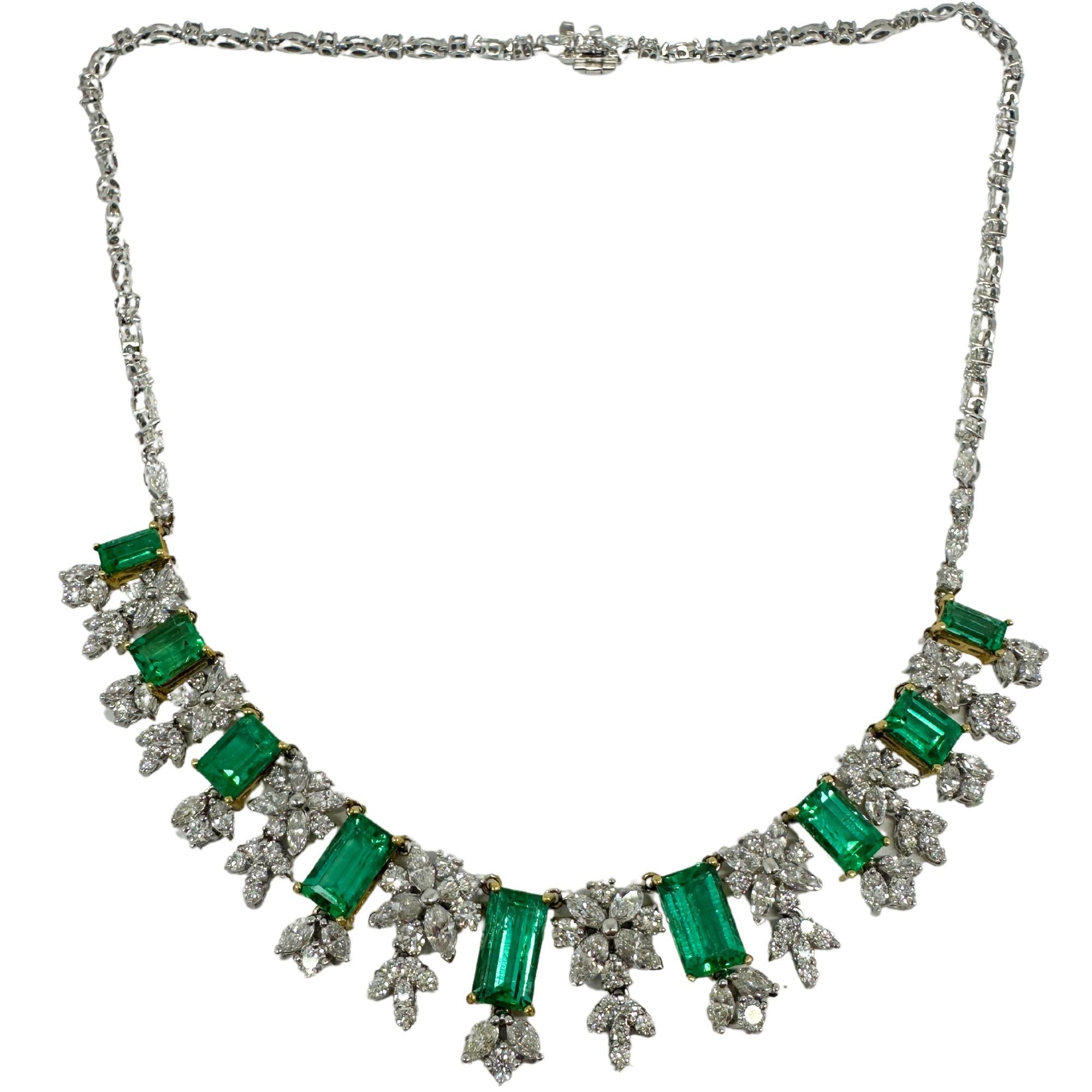 18K Yellow and White Gold Marquise Cut Diamond and Emerald Necklace In Good Condition For Sale In New York, NY