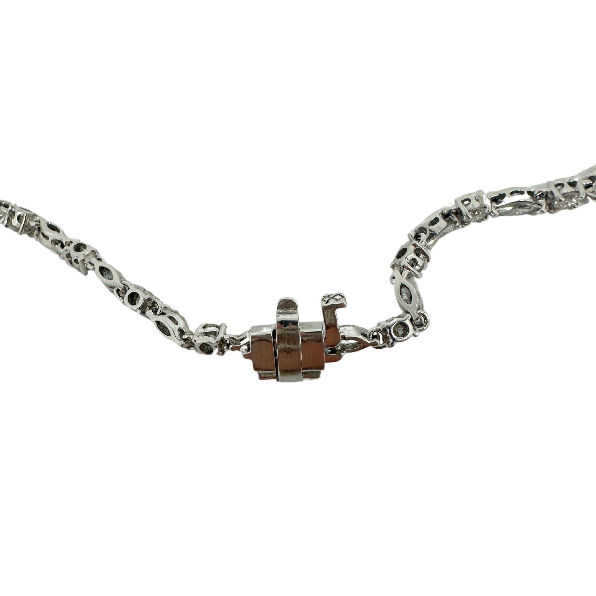 18K Yellow and White Gold Marquise Cut Diamond and Emerald Necklace For Sale 3
