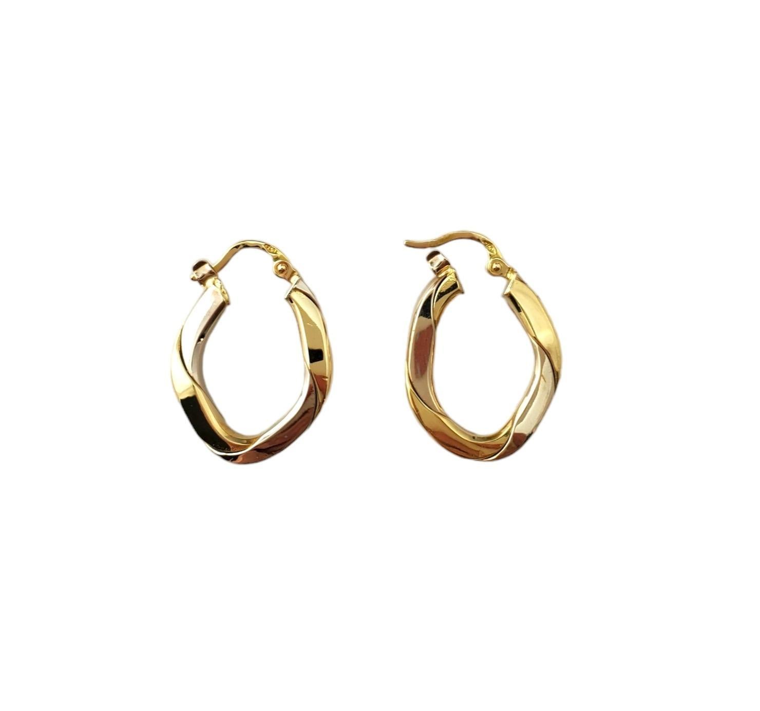 18K Yellow and White Gold Oval Hoop Earrings #17189 For Sale