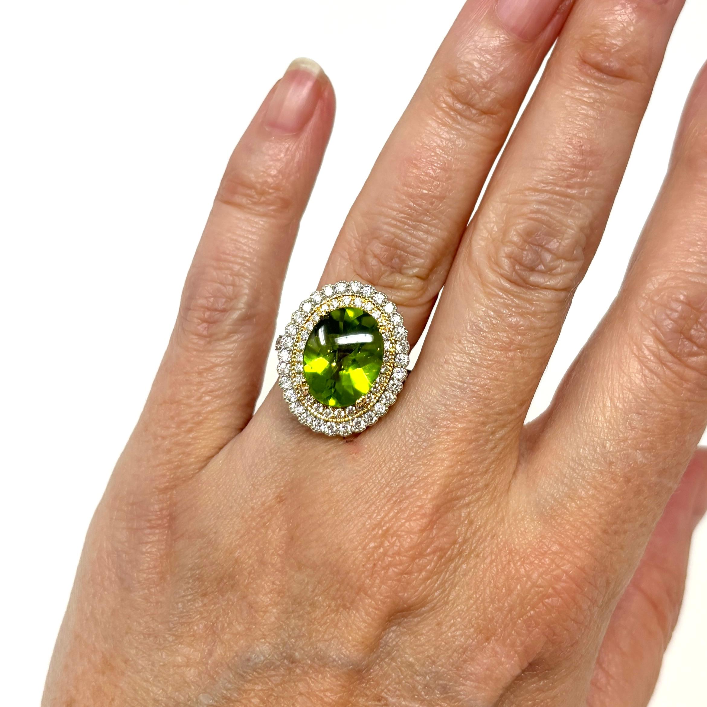 18K Yellow and White Gold Peridot and Diamond Cocktail Ring 6