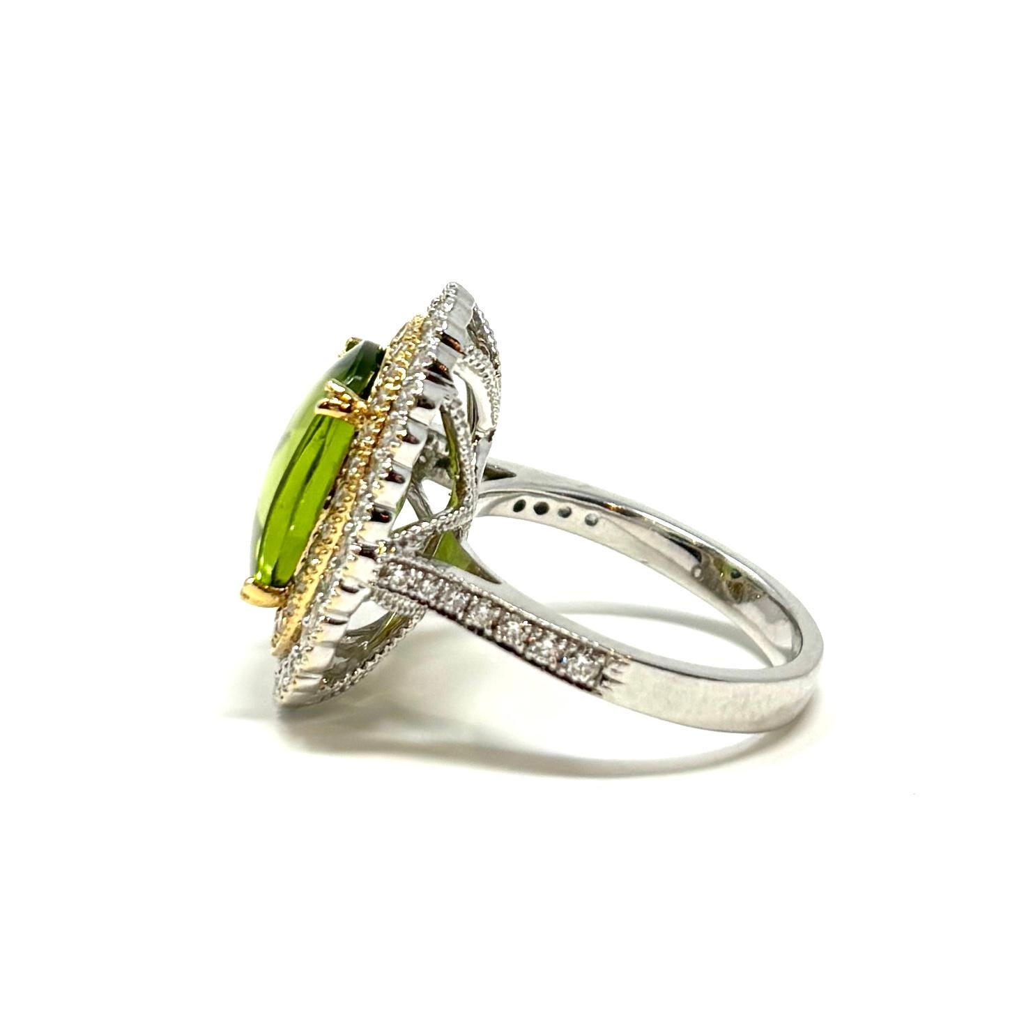 Women's or Men's 18K Yellow and White Gold Peridot and Diamond Cocktail Ring