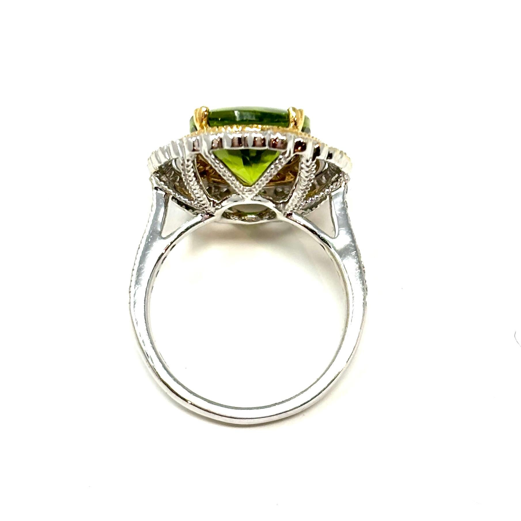 18K Yellow and White Gold Peridot and Diamond Cocktail Ring 1