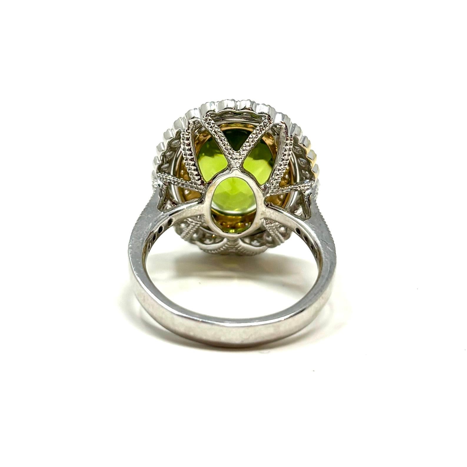 18K Yellow and White Gold Peridot and Diamond Cocktail Ring 3