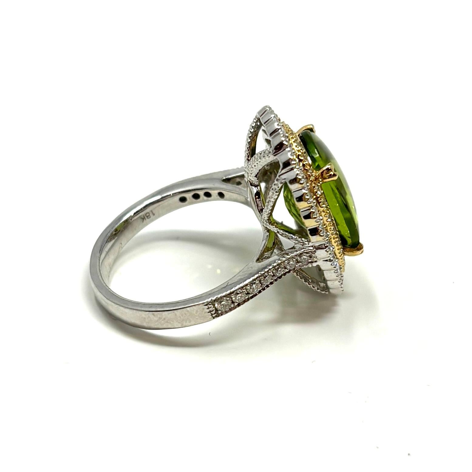 18K Yellow and White Gold Peridot and Diamond Cocktail Ring 4