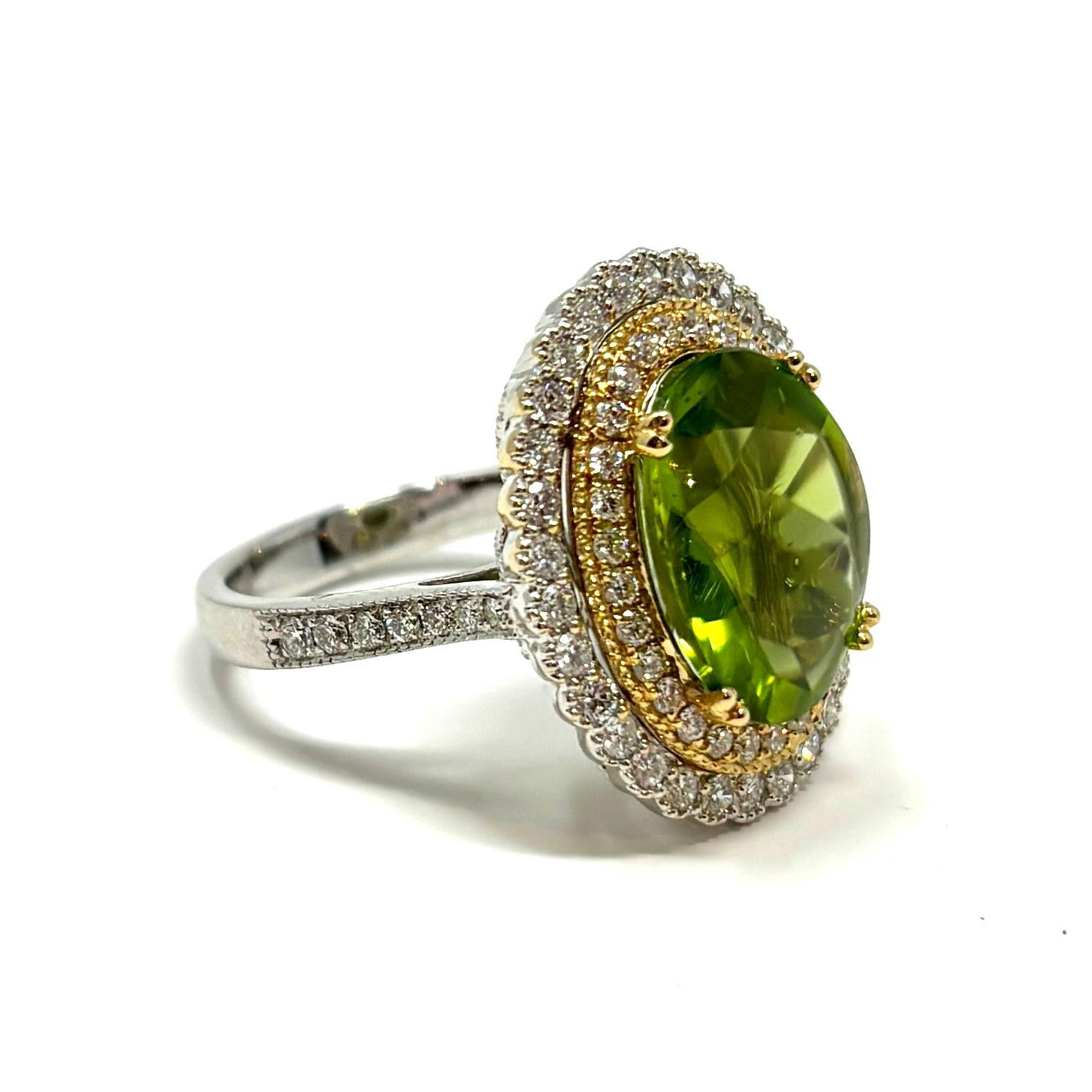18K Yellow and White Gold Peridot and Diamond Cocktail Ring 5