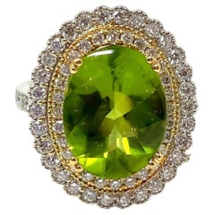 18K Yellow and White Gold Peridot and Diamond Cocktail Ring