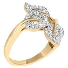 18K Yellow and White Gold Plated Silver 3/8 Cttw Diamond Bypass Triple Leaf Ring