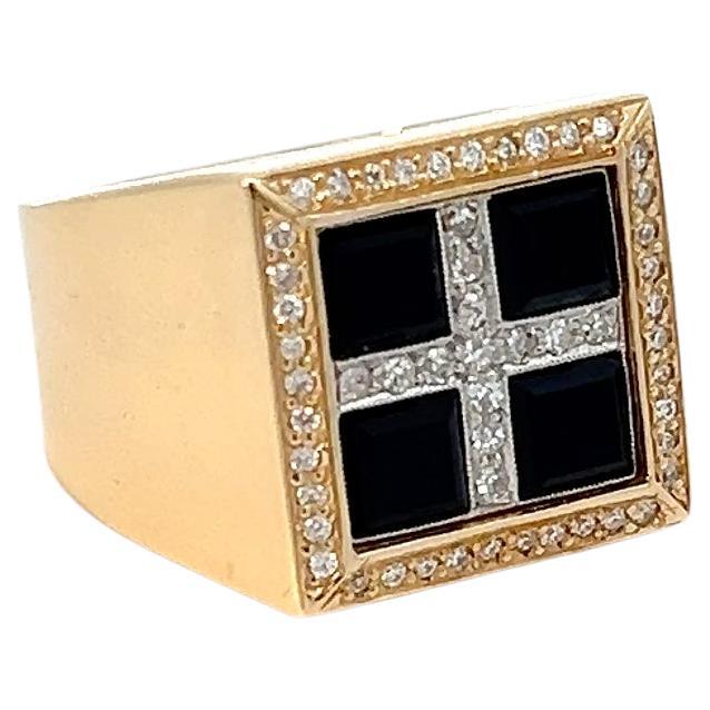 For Sale:  18k Yellow And White Gold Ring Diamonds Black Onyx