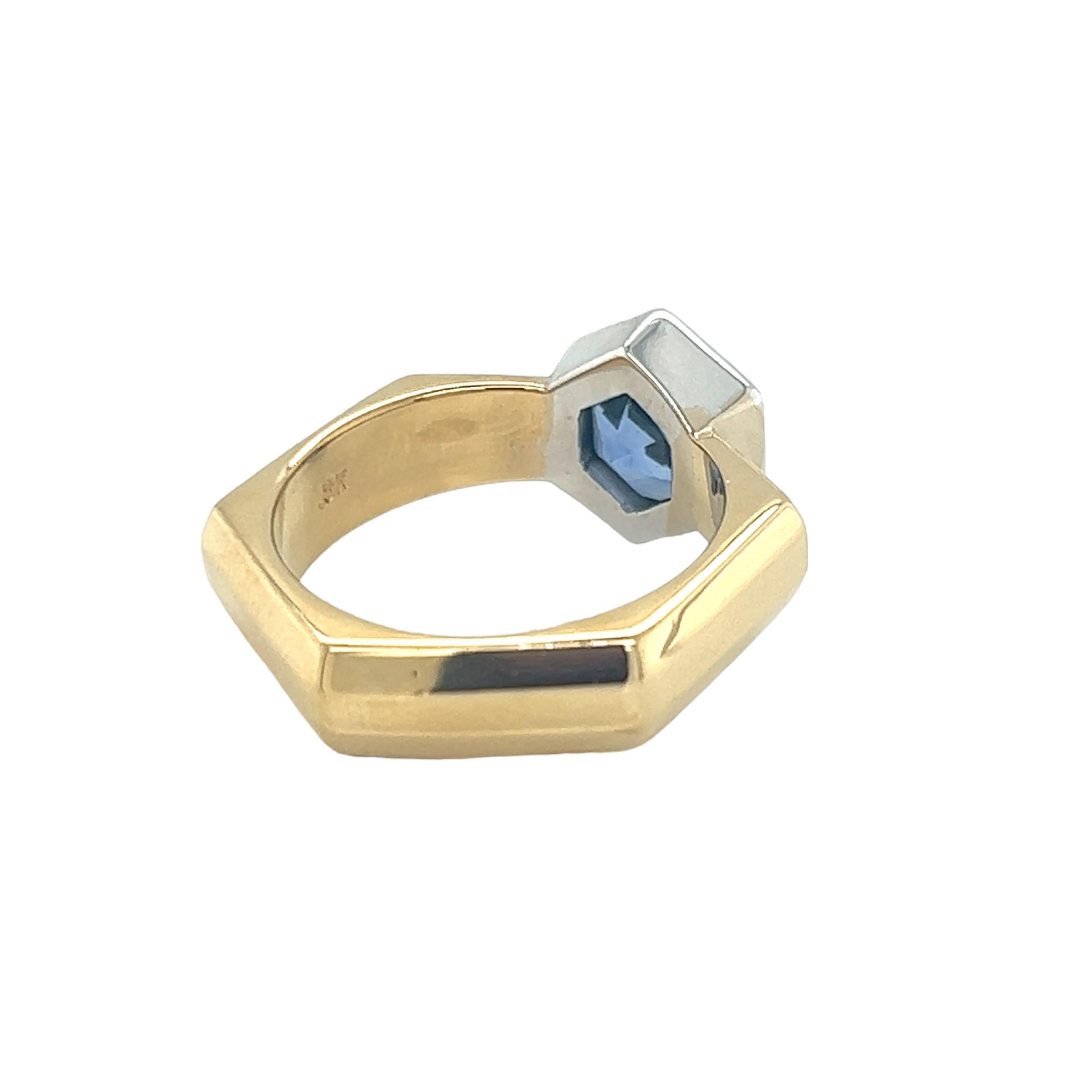 Women's 18k Yellow and White Gold Ring with Approx. 2.11ct Hexagon Sapphire For Sale