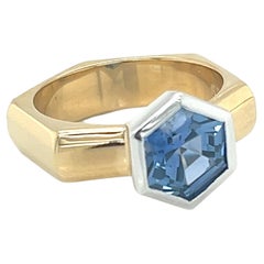 18k Yellow and White Gold Ring with Approx. 2.11ct Hexagon Sapphire