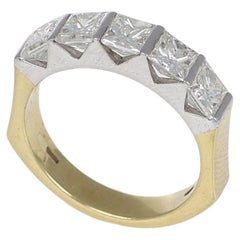 18K Yellow and White Gold Ring with Princess-Cut Diamonds