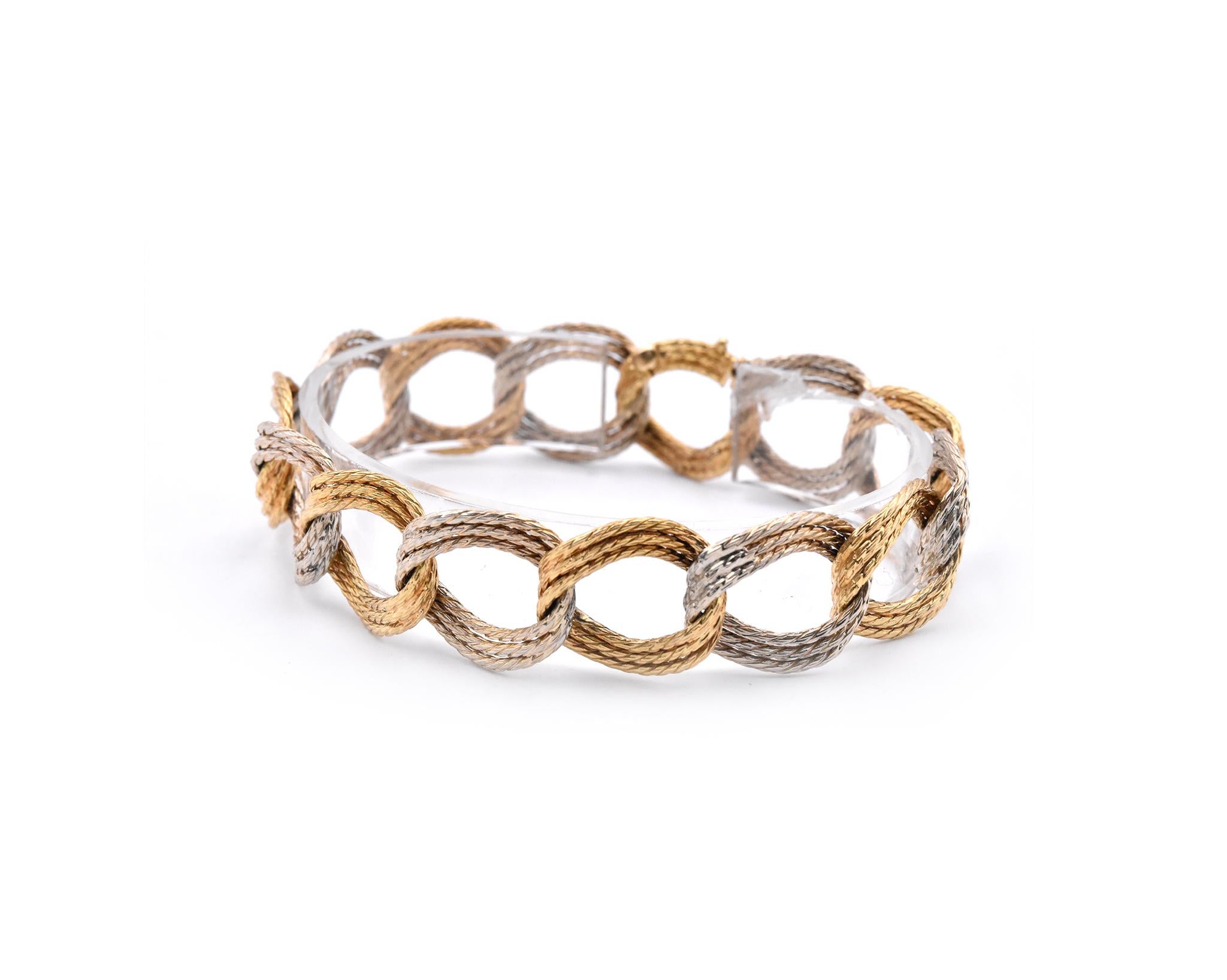 18 Karat Yellow and White Gold Rope Link Bracelet In Excellent Condition In Scottsdale, AZ