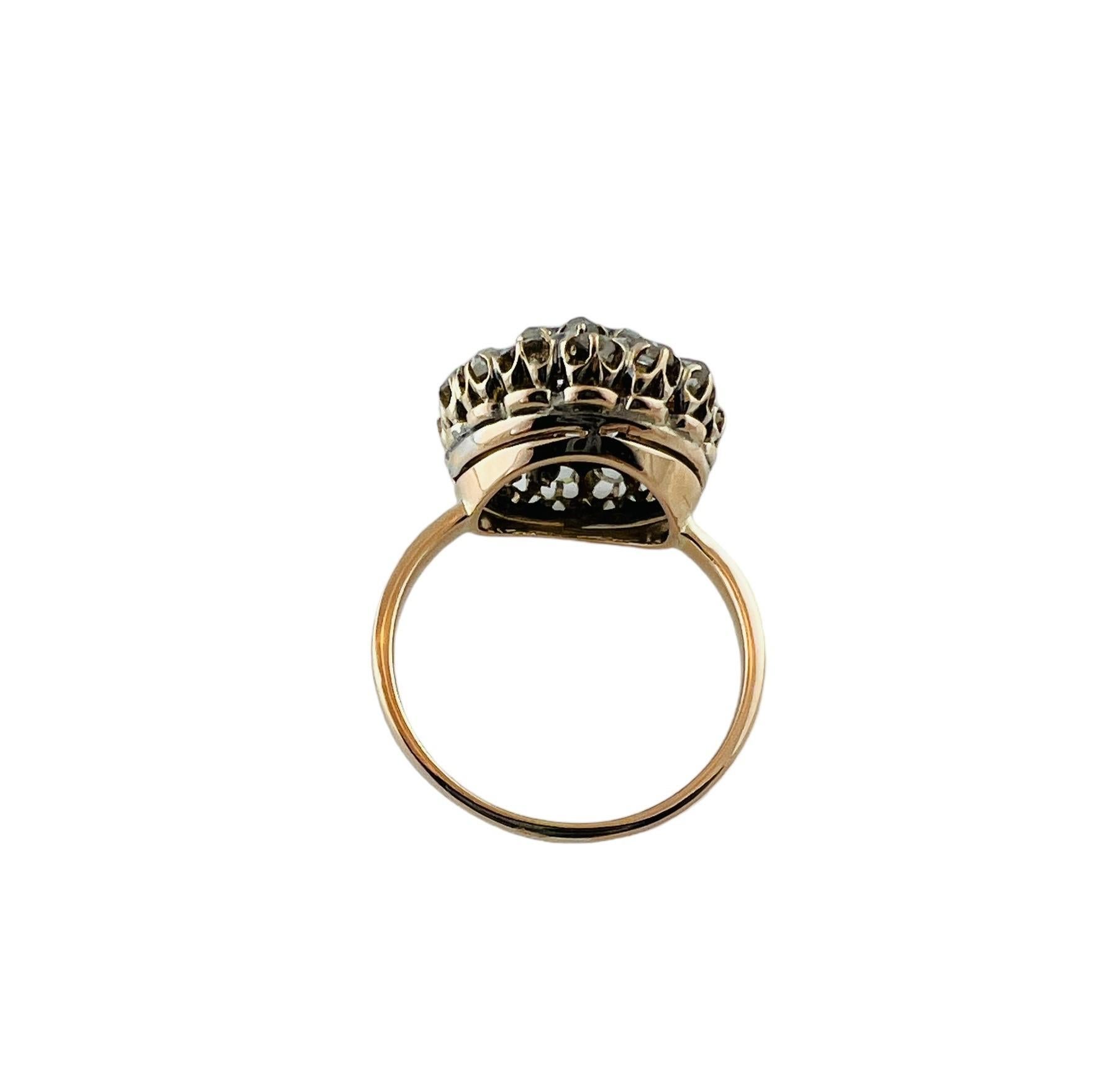 18K Gelb und Weißgold Rose Cut Diamond Cluster Dome Ring #16544 Damen im Angebot