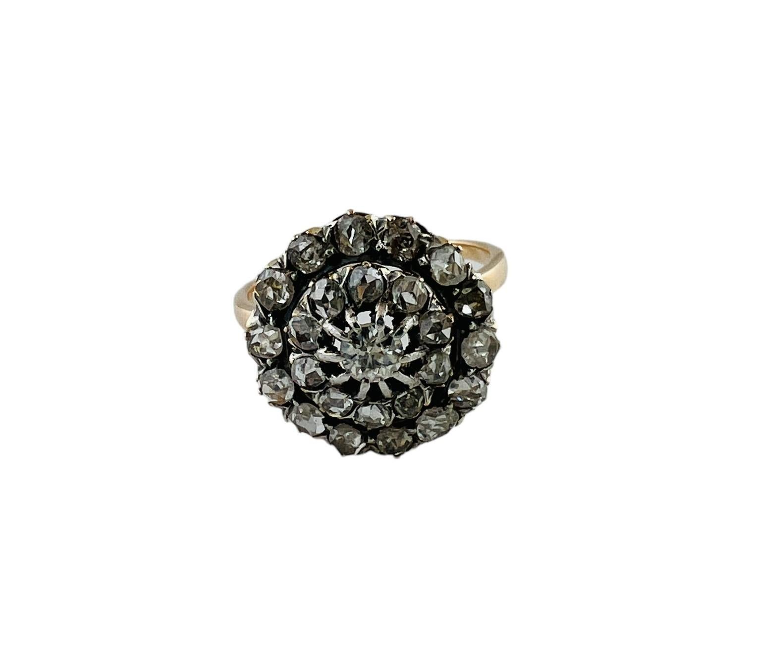 18K Gelb und Weißgold Rose Cut Diamond Cluster Dome Ring #16544 im Angebot 1