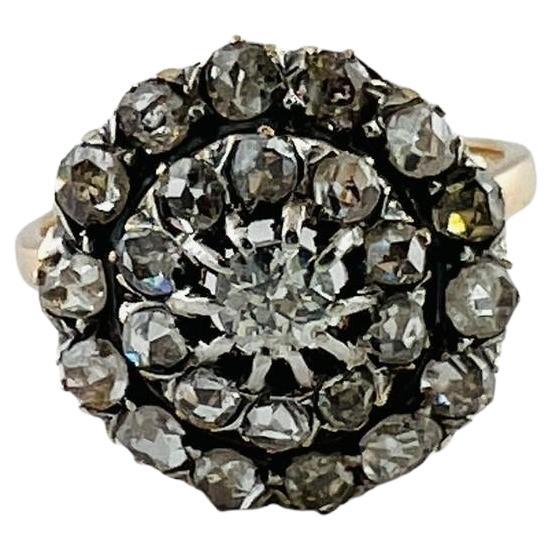 18K Gelb und Weißgold Rose Cut Diamond Cluster Dome Ring #16544 im Angebot