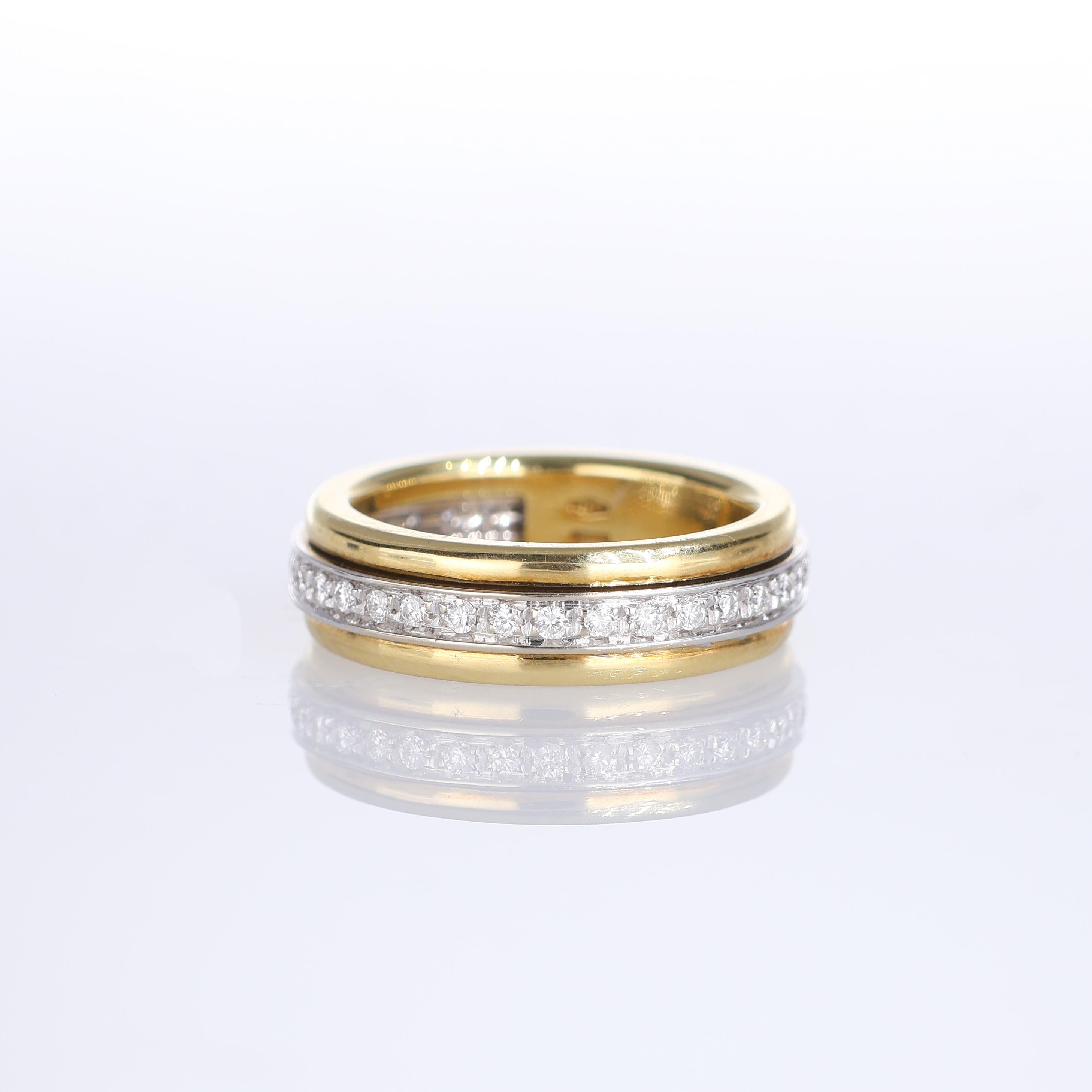 IMPORTANT NOTE:
✔ No additional costs will be added to this order.
✔ Shipping and customs duties are fully covered by us.
--------------------
An exquisite 18K yellow gold ring featuring an innovative rotating inner band of 18K white gold, adorned