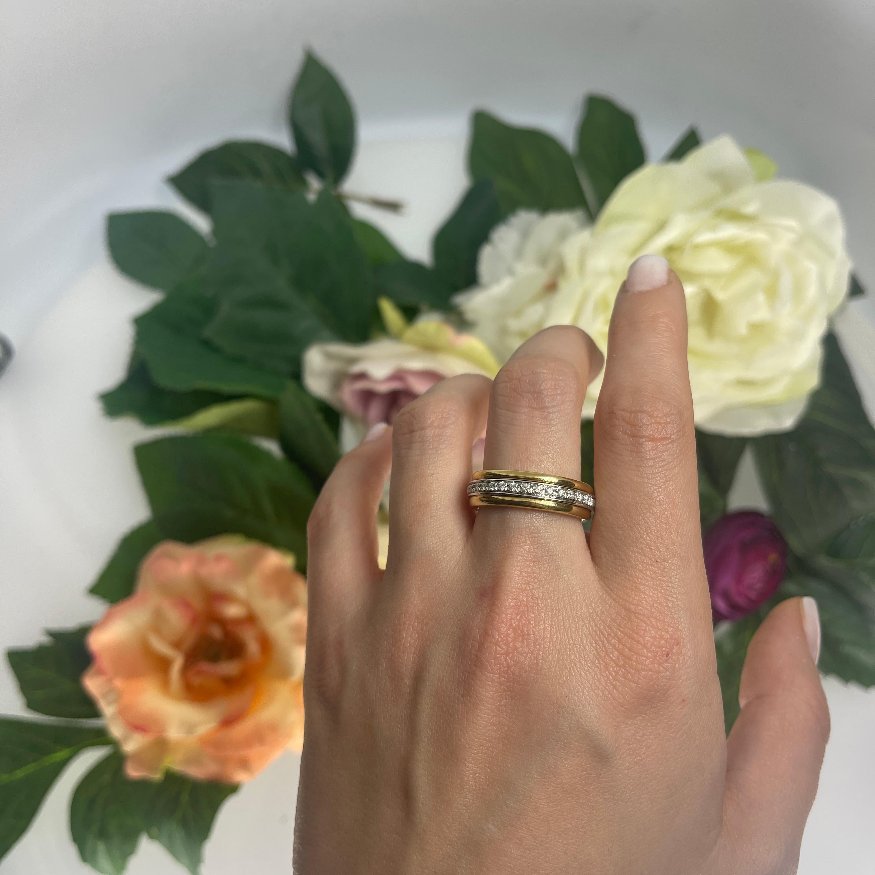 Women's or Men's 18K Yellow and White Gold Rotating Diamond Band For Sale