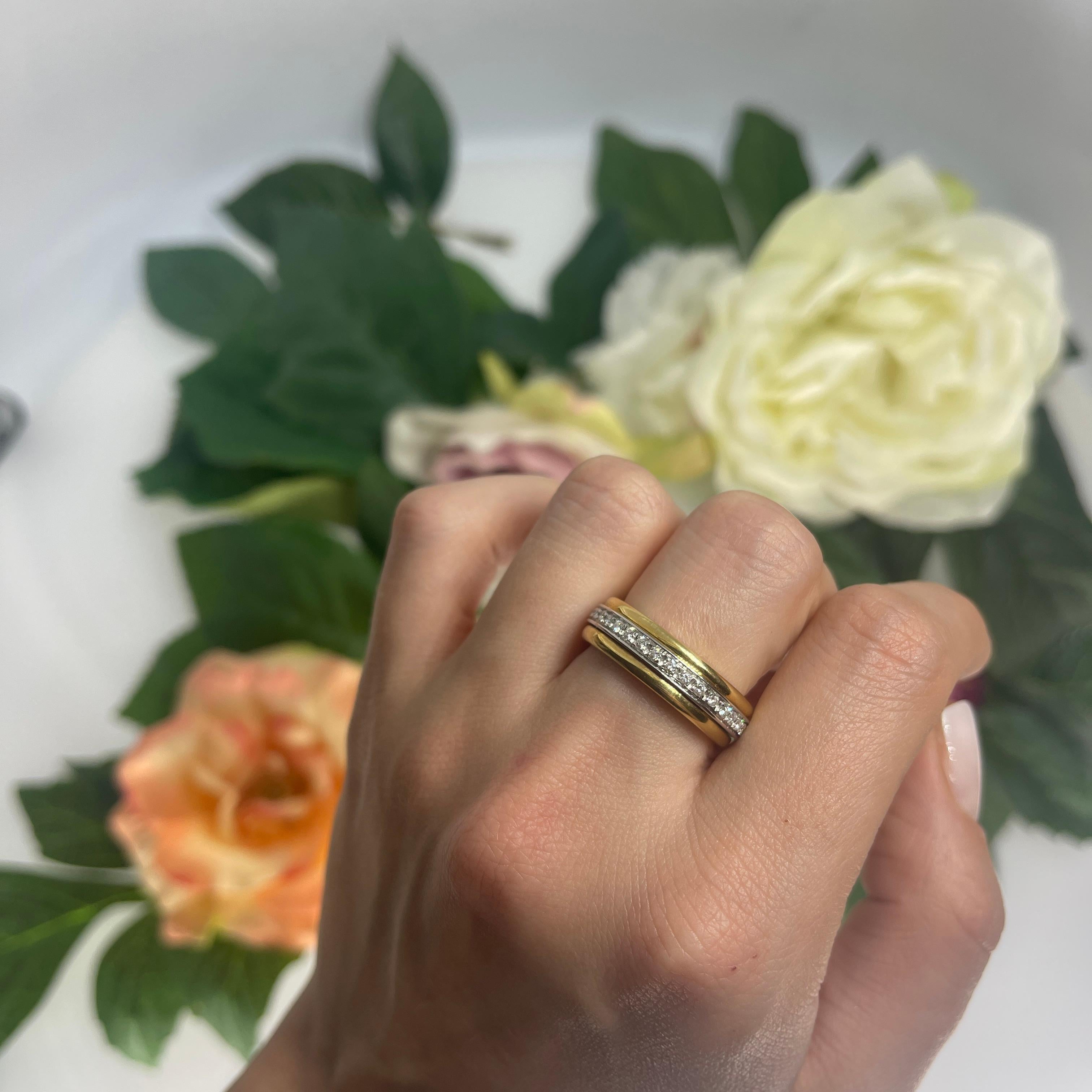 18K Yellow and White Gold Rotating Diamond Band For Sale 1