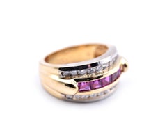 18 Karat Yellow and White Gold Ruby and Diamond Channel Set Ring