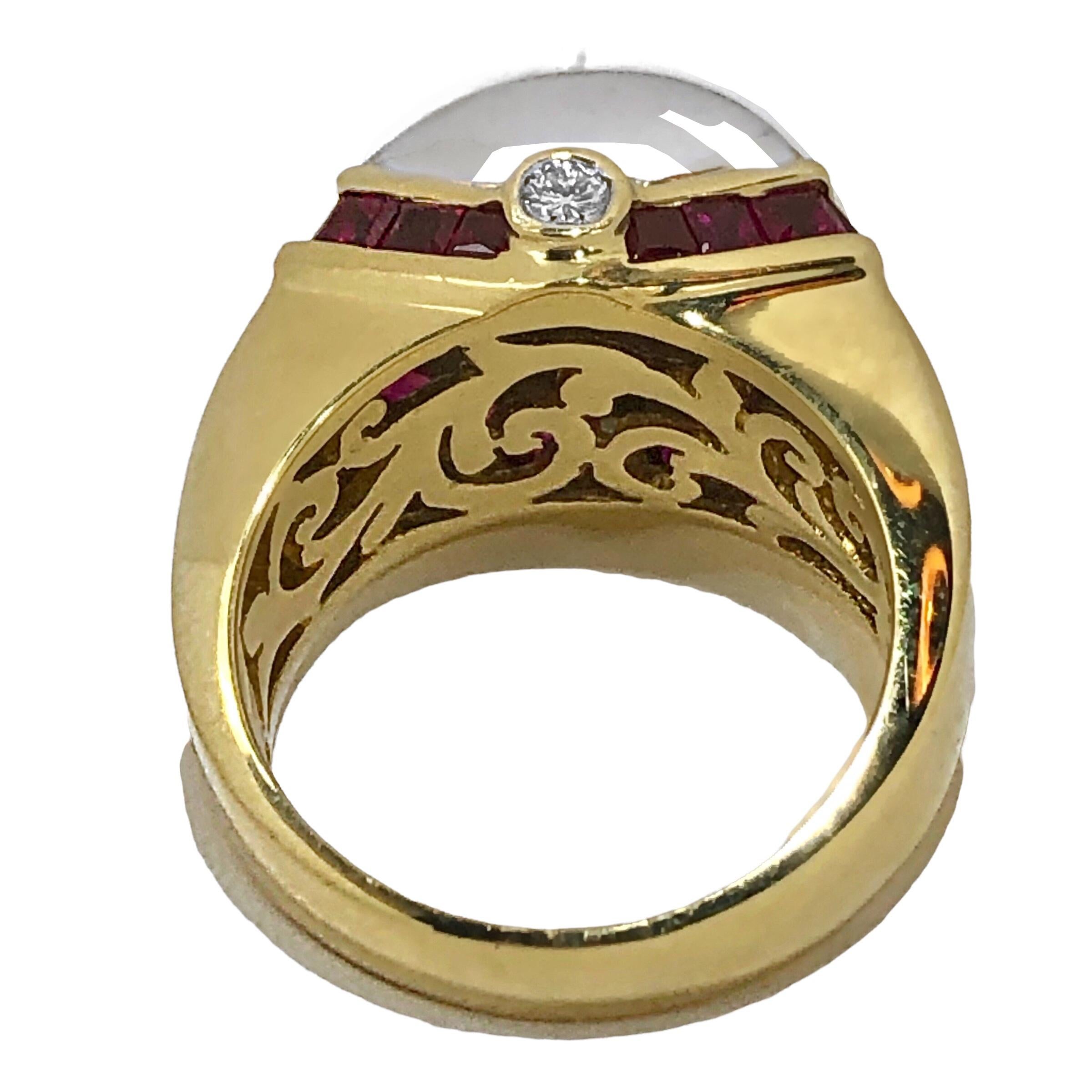18K Yellow and White Gold, Ruby and Invisible Set Diamond Dome Ring For Sale 5