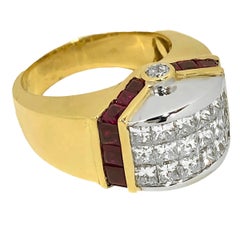 18K Yellow and White Gold, Ruby and Invisible Set Diamond Dome Ring