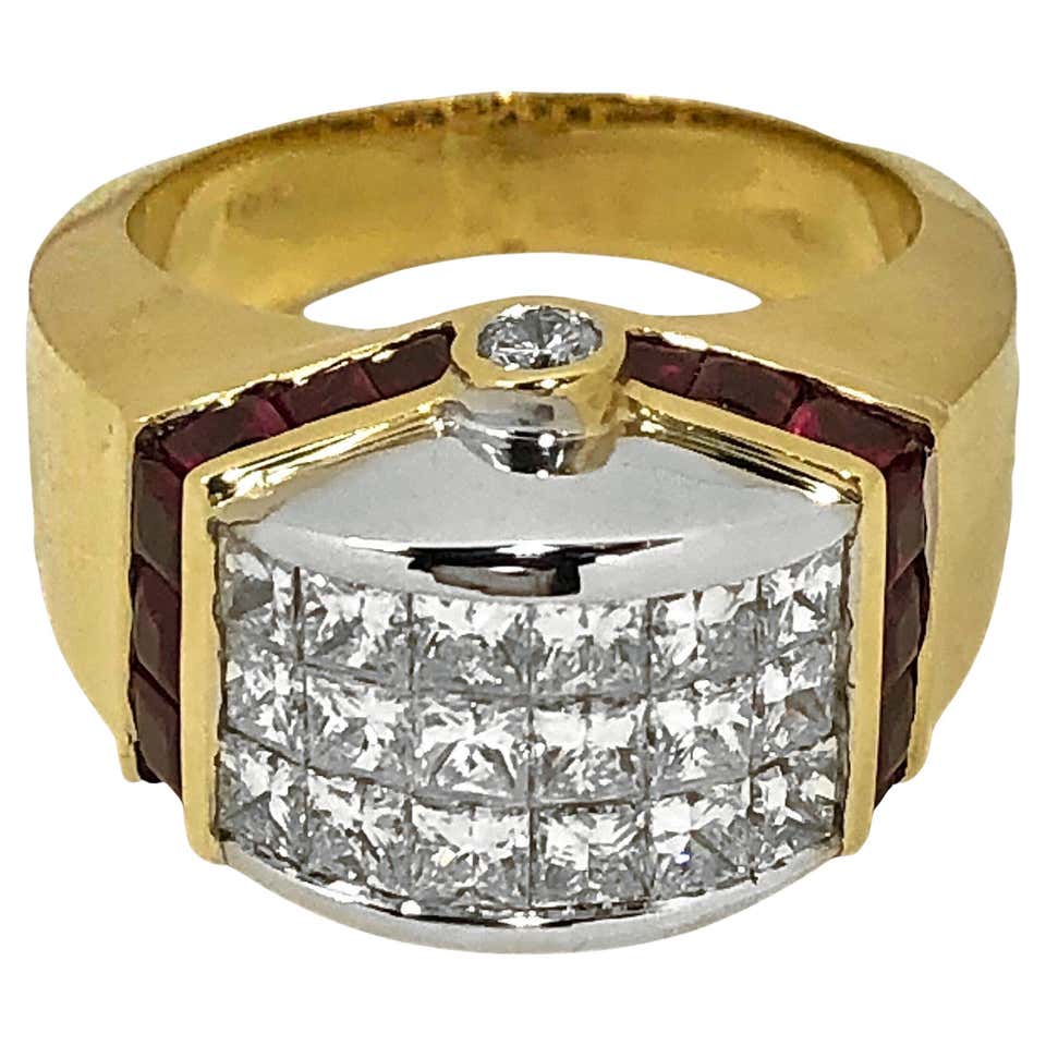 Invisible set Ruby and Diamond Heart Bombe Style Ring For Sale at 1stDibs