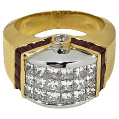 18K Yellow and White Gold, Ruby and Invisible Set Diamond Dome Ring