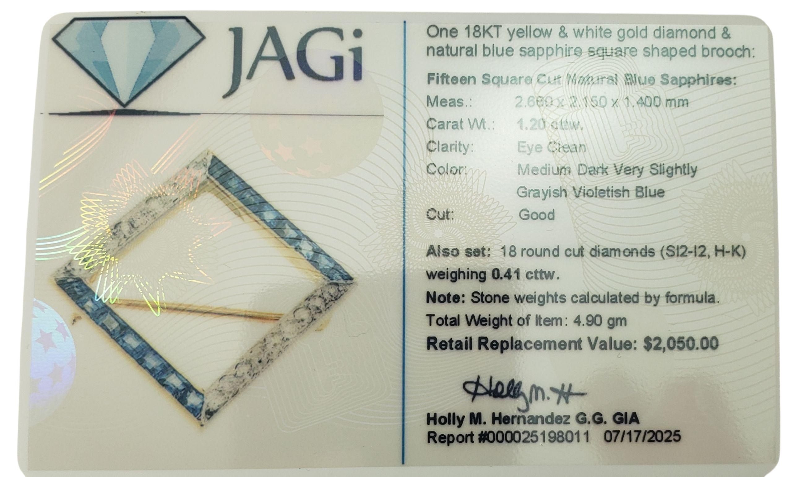 Broche en or jaune et blanc 18K saphir et diamant JAGi Certified #22680 en vente 1
