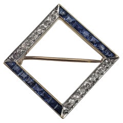 Broche en or jaune et blanc 18K saphir et diamant JAGi Certified #22680