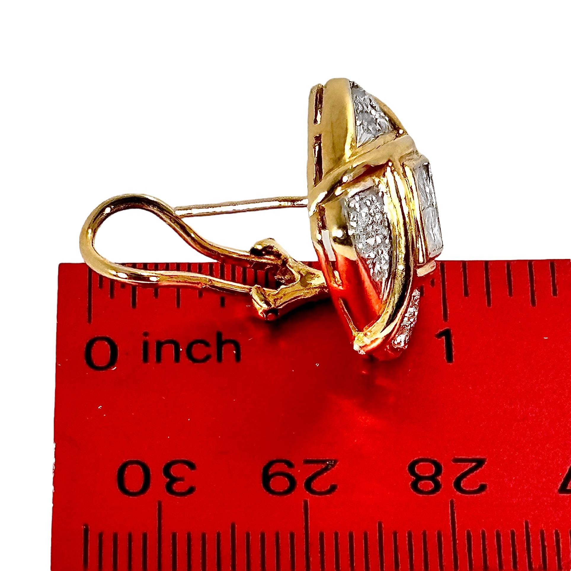 18K Yellow and White Gold Small Scale Cushion Shaped Earrings with Diamonds For Sale 5