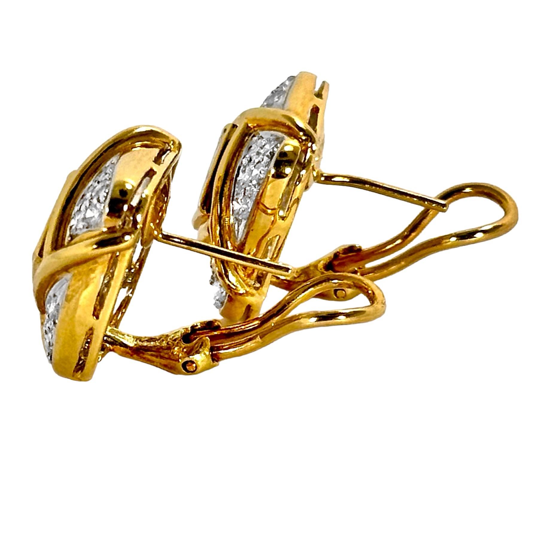 Modern 18K Yellow and White Gold Small Scale Cushion Shaped Earrings with Diamonds For Sale