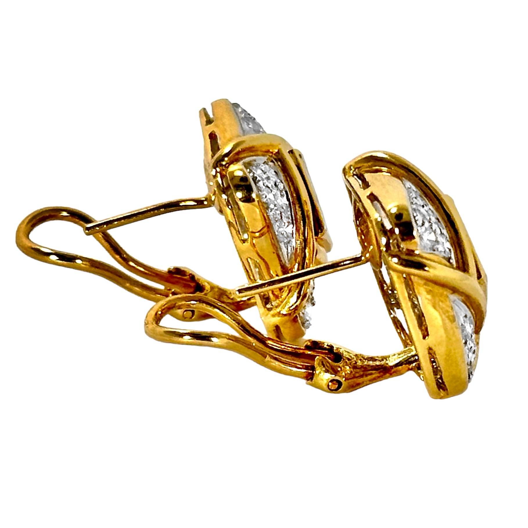 Women's or Men's 18K Yellow and White Gold Small Scale Cushion Shaped Earrings with Diamonds For Sale