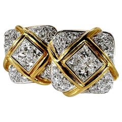 Ohrringe aus 18K Gelb- und Weißgold in Kissenform mit Diamanten