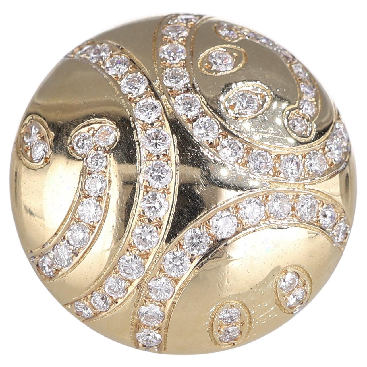 18K Yellow and White Gold "Smile" Ring with Pave Diamonds
