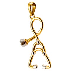 18K Yellow and White Gold Stethoscope Charm Pendant