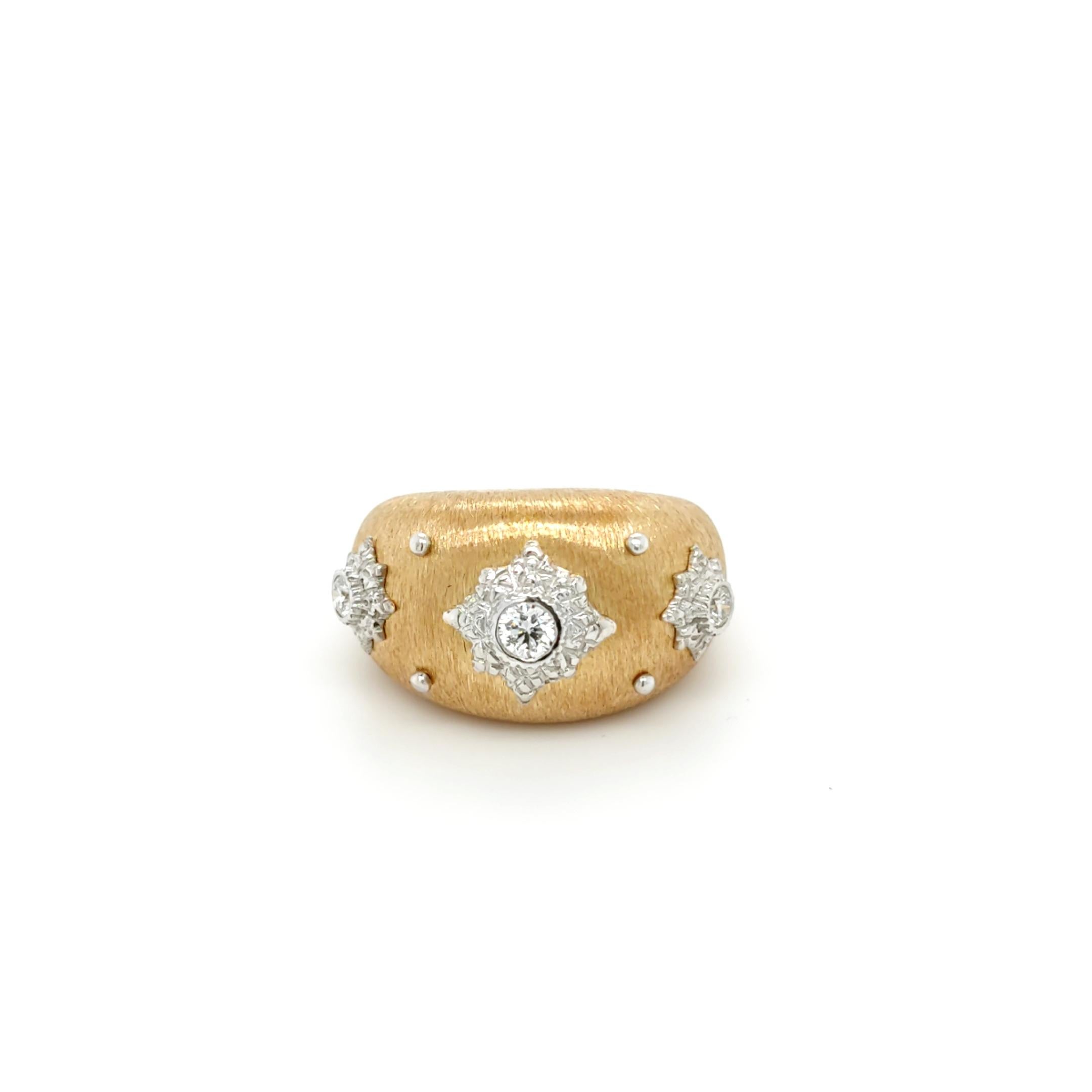 18 Karat Gelb- und Weißgold Drei-Stein-Diamant-Ring in florentinischer Ausführung (Kunsthandwerker*in)