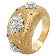 18 Karat Gelb- und Weißgold Drei-Stein-Diamant-Ring in florentinischer Ausführung