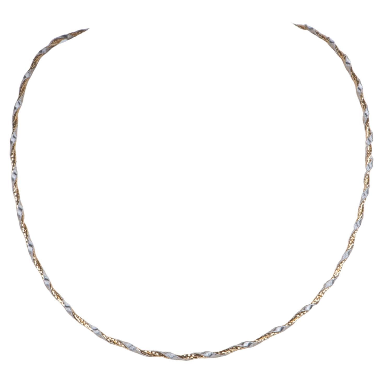 18K Yellow and White Gold Triple Braided Wire Twist Choker Necklace 9.43g R4615