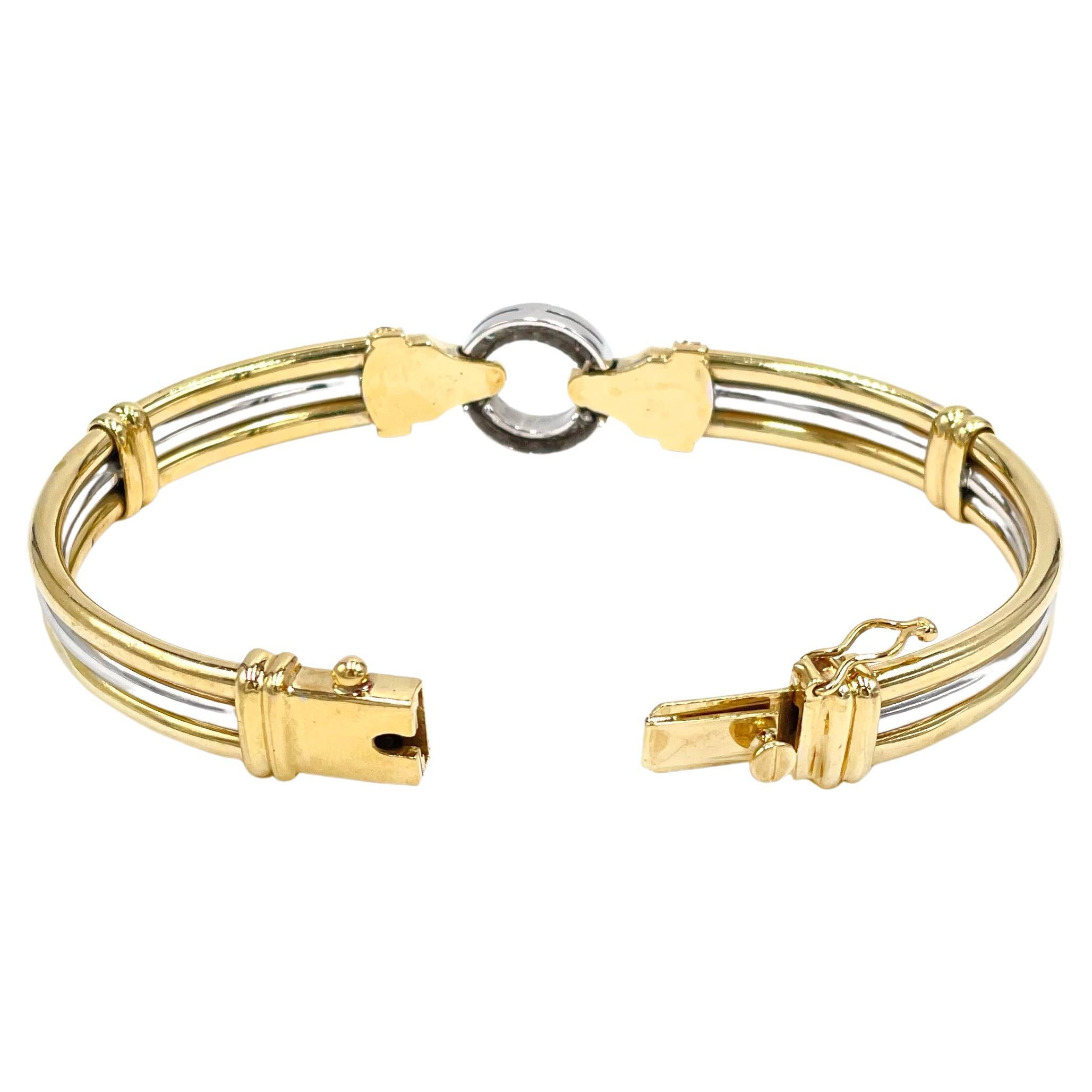 Taille ronde Bracelet bicolore en or jaune et blanc 18 carats avec diamants en vente